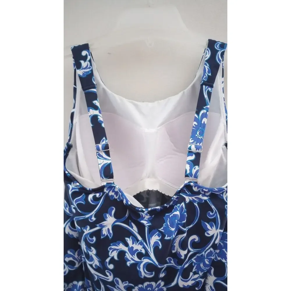 Lands' End Blue & White Floral Tankini Swim Top 12